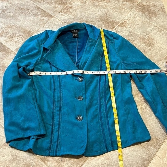 RQT Woman Vintage 90s Teal Blue Plus Size Single Breasted Blazer Jacket 1X Suede - Picture 3 of 8